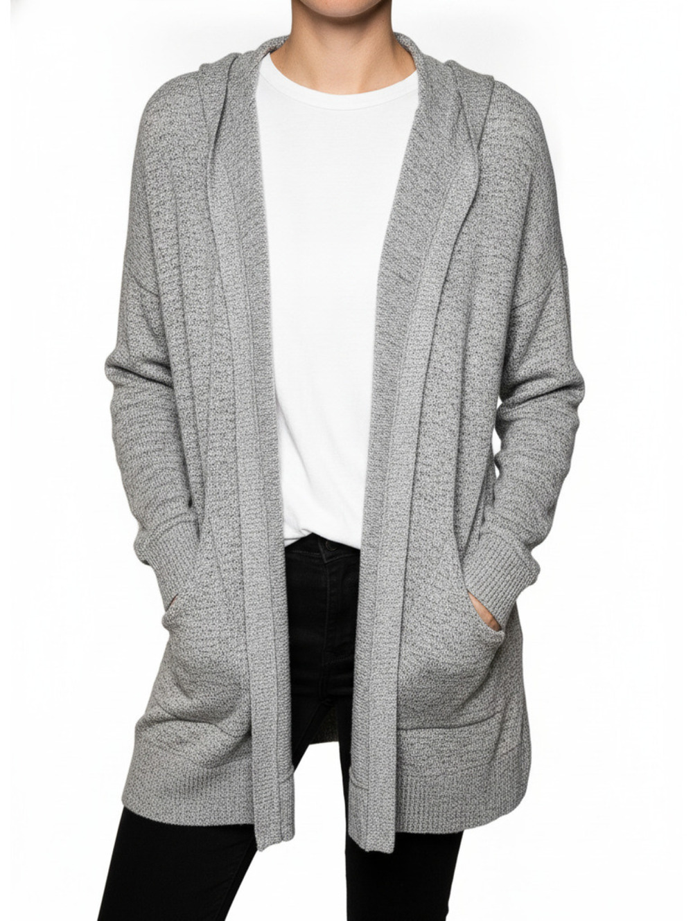 American Eagle Soft & Sexy Plush Gray Hooded Cardigan Sweater, Size M